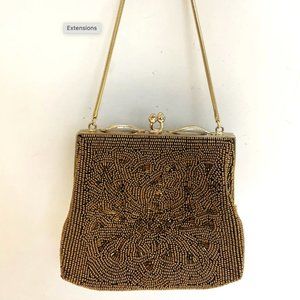 Vintage Formal Evening Bag Purse Gold with Bronze Tone Beading Artel Montreal